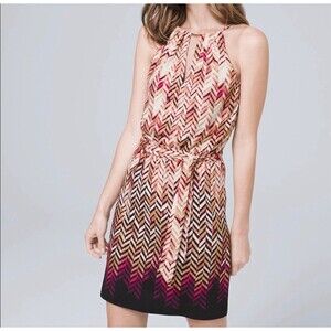White House Black Market Dress Stretch Geometric Halter Multicolor Metallic Sz L